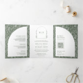 Minimale Linie Art Leaf Arch Sage Grüne Hochzeit Dreifach Gefaltete Einladung (Innenseite)