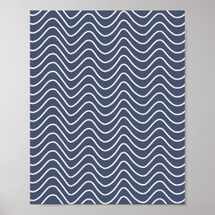 Minimale Linie Zickzack Muster Navy Blue Poster