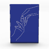 Minimale Linienkunst Hände Abstrakte Moderne Blaue Fotoblock (Vorderseite)
