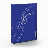Minimale Linienkunst Hände Abstrakte Moderne Blaue Fotoblock (Links)