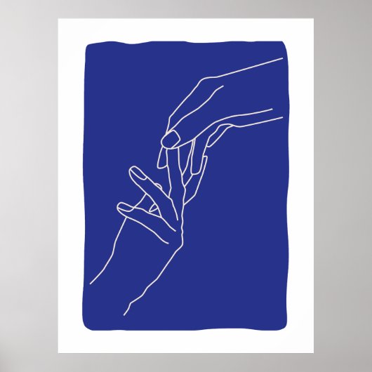 Minimale Linienkunst Hände Abstrakte Moderne Blaue Poster (Vorne)