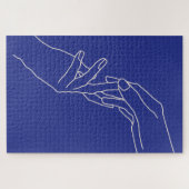 Minimale Linienkunst Hände Abstrakte Moderne Blaue Puzzle (Horizontal)