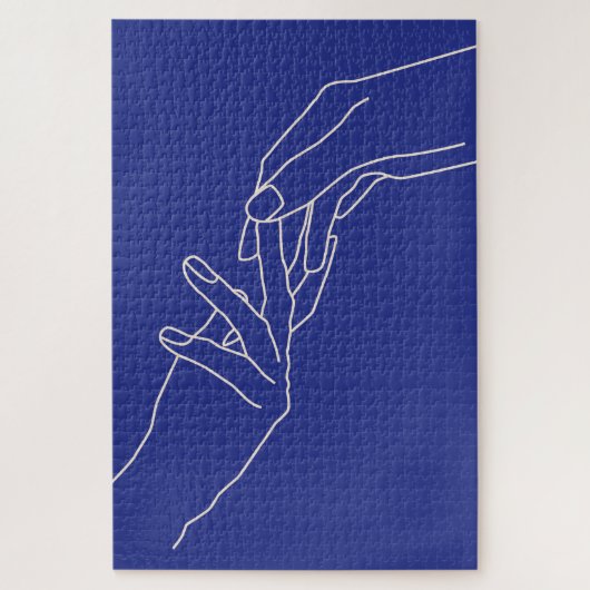 Minimale Linienkunst Hände Abstrakte Moderne Blaue Puzzle (Vertikal)