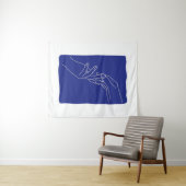 Minimale Linienkunst Hände Abstrakte Moderne Blaue Wandteppich (Beispiel (Horizontal))