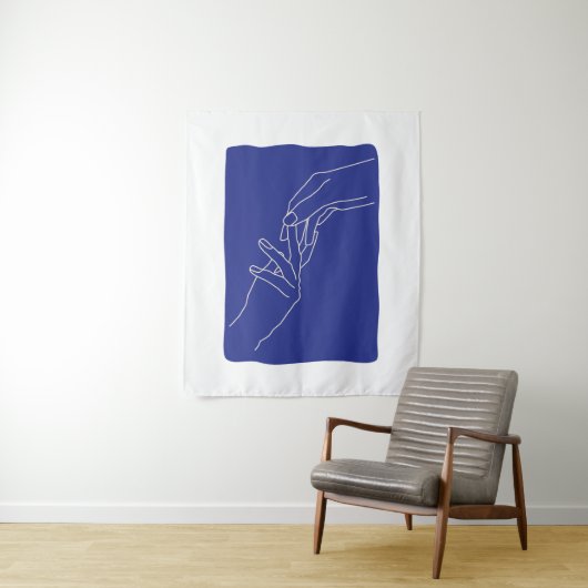 Minimale Linienkunst Hände Abstrakte Moderne Blaue Wandteppich (Beispiel)