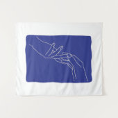 Minimale Linienkunst Hände Abstrakte Moderne Blaue Wandteppich (Vorderseite (Horizontal))