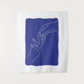 Minimale Linienkunst Hände Abstrakte Moderne Blaue Wandteppich (Vorderseite)