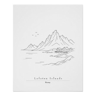 Minimale Lofoten-Inseln Linienkunst Druck | Norweg