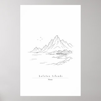 Minimale Lofoten-Inseln Linienkunst Druck | Norweg Poster