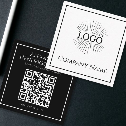 Minimale Logo-QR-Code Schwarz-Weiß Visitenkarte
