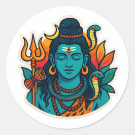 Minimale Lord Shiva-Illustration – Trishul, Damru Runder Aufkleber