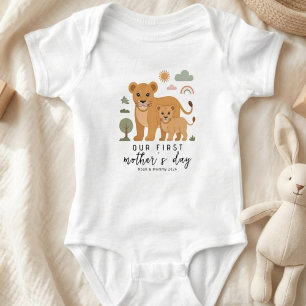 Minimale Löwen-Mutter-Baby-Erstes-Muttertag-Design Baby Strampler