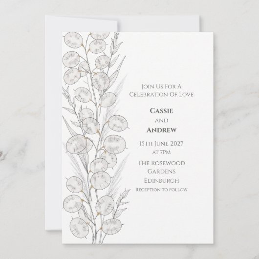 Minimale Lunaria Gold-Tinte Botanische Hochzeits E Einladung (Vorderseite)
