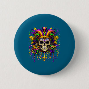 Minimale Mardi Gras Zucker-Schädel-Karneval Button