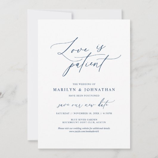 Minimale Marine, Liebe ist geduldig, Hochzeit vers Einladung (Vorderseite)