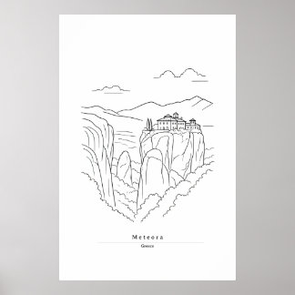 Minimale Meteora Griechenland Linienkunst | Kloste Poster