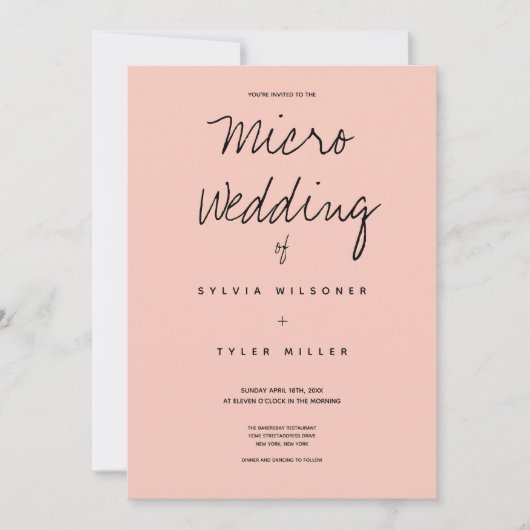 Minimale Mikro-Hochzeitpink-Schwarztypografie (Vorderseite)