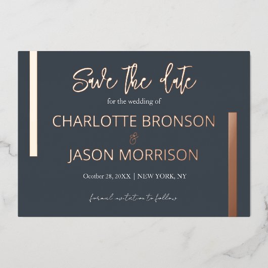 Minimale Mindestlinien für die Hochzeit speichern Folieneinladung (Vorderseite)