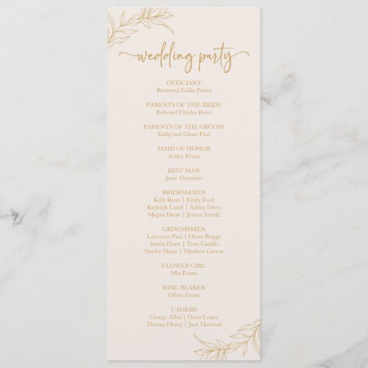 Minimale Minimalistische Beige Gold Branch Leaf Ho Programm (Rückseite)