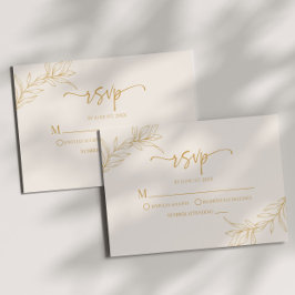 Minimale Minimalistische Beige Gold Branch Leaf Ho RSVP Karte