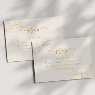 Minimale Minimalistische Beige Gold Branch Leaf Ho RSVP Karte