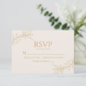 Minimale Minimalistische Beige Gold Branch Leaf Ho RSVP Karte (Stehend Vorderseite)
