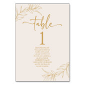 Minimale Minimalistische Beige Gold Branch Leaf Ho Tischnummer (Rückseite)