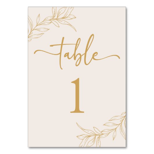 Minimale Minimalistische Beige Gold Branch Leaf Ho Tischnummer (Rückseite)