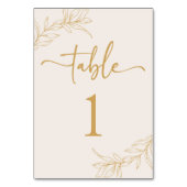 Minimale Minimalistische Beige Gold Branch Leaf Ho Tischnummer (Vorderseite)