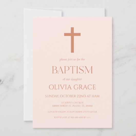 Minimale Minimalistische einfache braune Boho Tauf Einladung (Vorderseite)