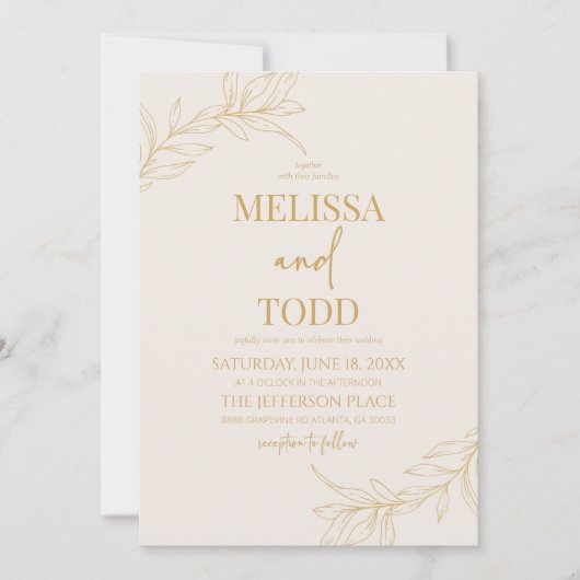 Minimale Minimalistische Goldbeige-Zweigstelle Einladung (Vorderseite)