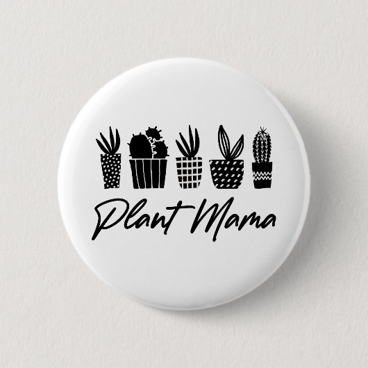 Minimale Minimalistische Pflanze Mama Mama Schwarz Button (Vorderseite)
