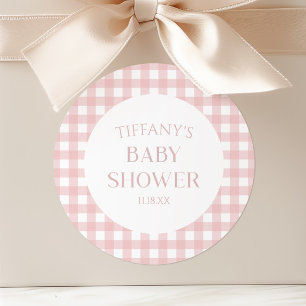 Minimale Minimalistische Rosa Karierte Babyparty Runder Aufkleber
