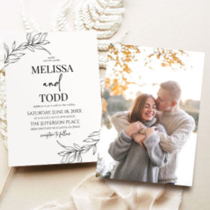 Minimale Minimalistische Schwarz-weiße Branch Leaf Einladung