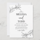 Minimale Minimalistische Schwarz-weiße Branch Leaf Einladung (Vorderseite)