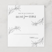 Minimale Minimalistische Schwarz-weiße Branch Leaf Platzkarte (Außenseite Aufgefaltet)