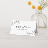 Minimale Minimalistische Schwarz-weiße Branch Leaf Platzkarte (Rückseite)