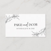 Minimale Minimalistische Schwarz-weiße Branch Leaf Platzkarte (Rückseite)