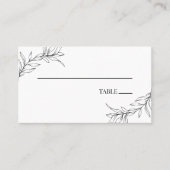 Minimale Minimalistische Schwarz-weiße Branch Leaf Platzkarte (Vorderseite)