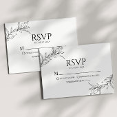 Minimale Minimalistische Schwarz-weiße Branch Leaf RSVP Karte