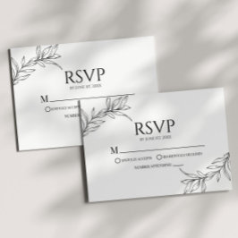 Minimale Minimalistische Schwarz-weiße Branch Leaf RSVP Karte