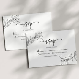 Minimale Minimalistische Schwarz-weiße Branch Leaf RSVP Karte