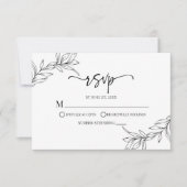 Minimale Minimalistische Schwarz-weiße Branch Leaf RSVP Karte (Vorderseite)