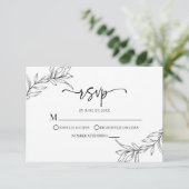 Minimale Minimalistische Schwarz-weiße Branch Leaf RSVP Karte (Stehend Vorderseite)