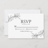 Minimale Minimalistische Schwarz-weiße Branch Leaf RSVP Karte (Vorderseite)