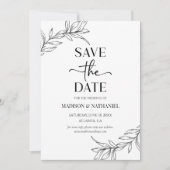 Minimale Minimalistische Schwarz-weiße Branch Leaf Save The Date (Vorderseite)