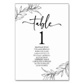 Minimale Minimalistische Schwarz-weiße Branch Leaf Tischnummer (Rückseite)