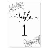 Minimale Minimalistische Schwarz-weiße Branch Leaf Tischnummer (Rückseite)