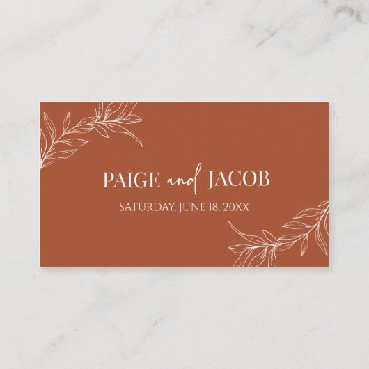 Minimale Minimalistische Terracotta Branch Leaf We Platzkarte (Rückseite)