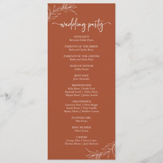 Minimale Minimalistische Terracotta Branch Leaf We Programm (Rückseite)